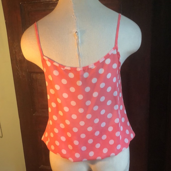 B Jewel spaghetti strap pink&white polka dot sheer top/medium faux button front - Picture 6 of 12